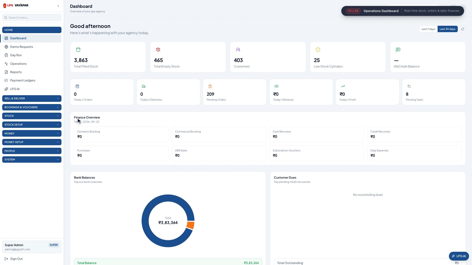 LPG VAYAPAR Gas Agency Software Dashboard